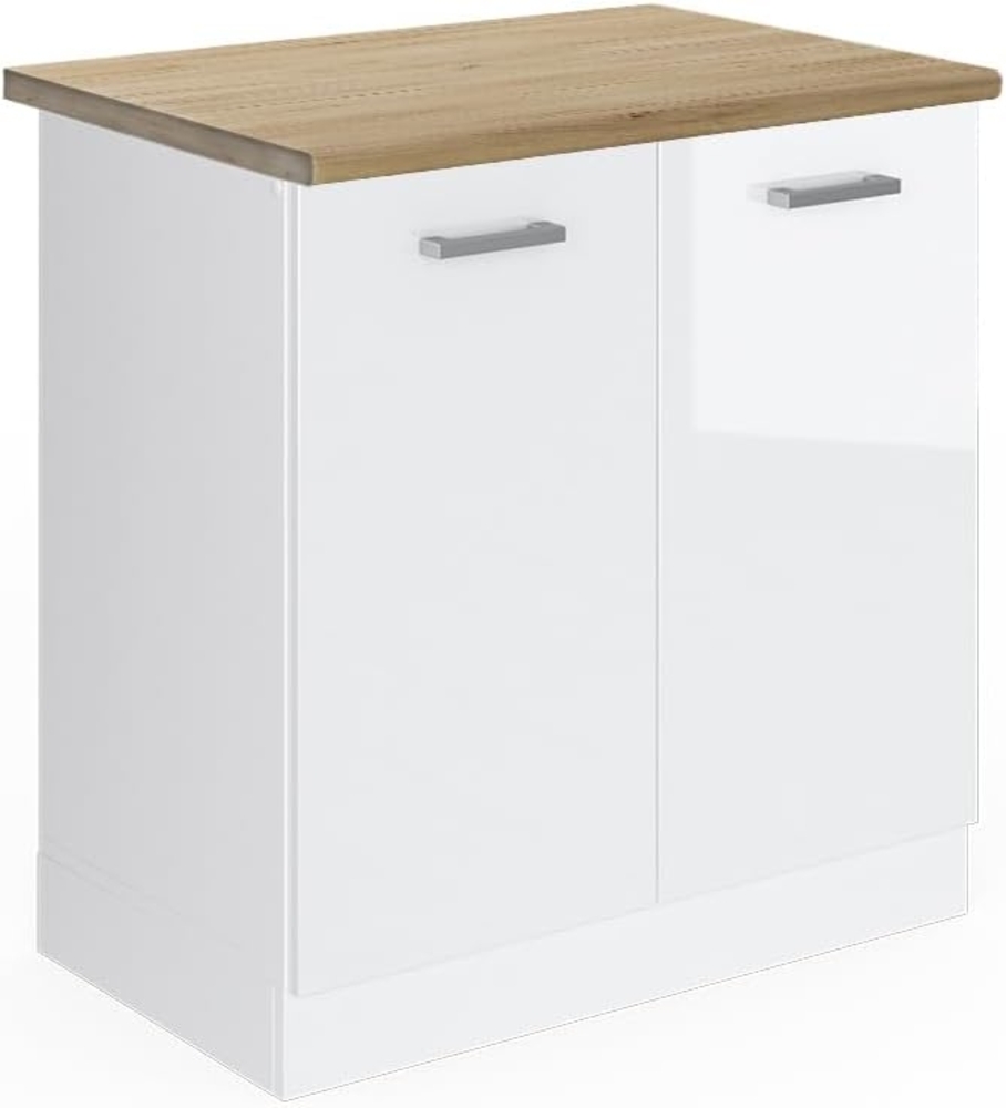 Vicco Spülenunterschrank R-Line, Weiß Hochglanz/Weiß, 80 cm, AP Eiche Bild 1