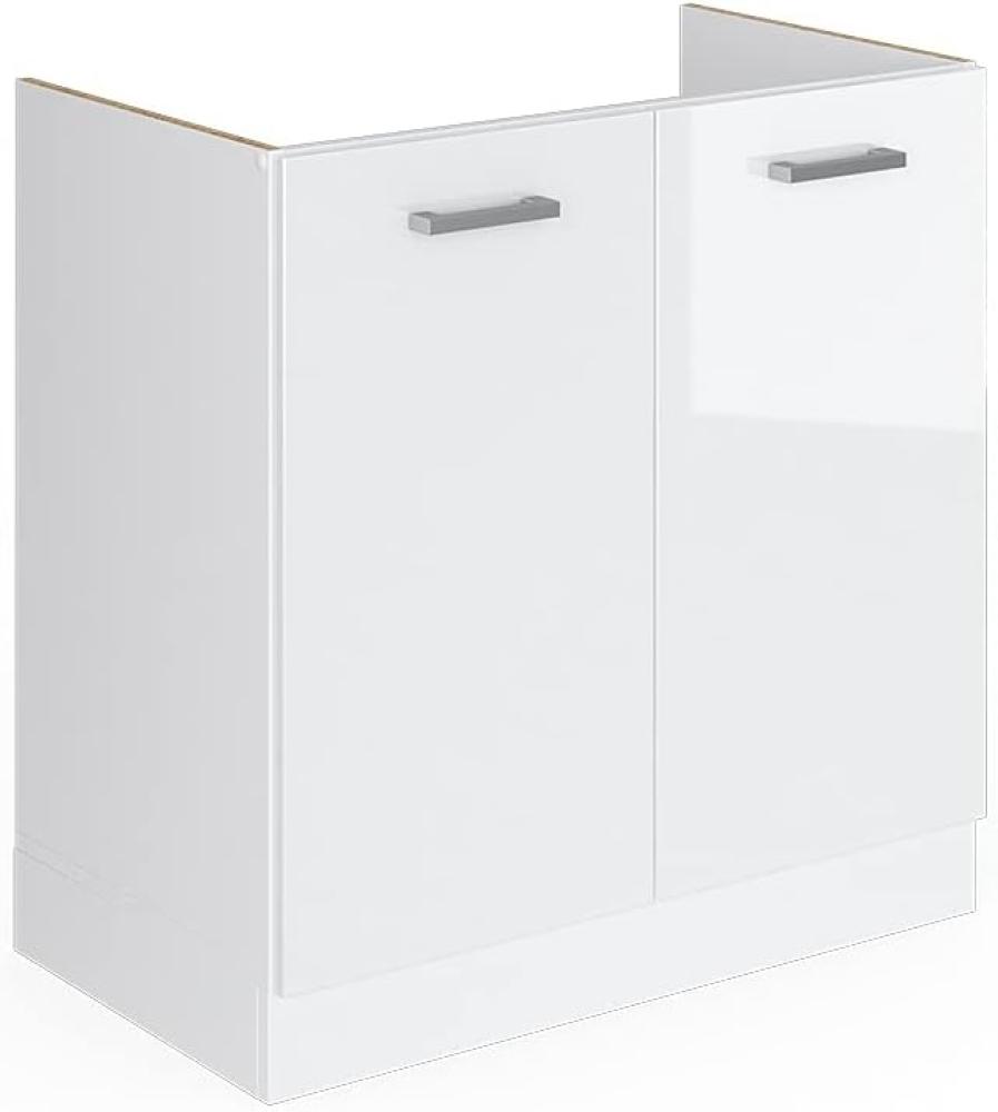 Vicco Spülenunterschrank R-Line, Weiß Hochglanz/Weiß, 80 cm, AP Eiche Bild 1