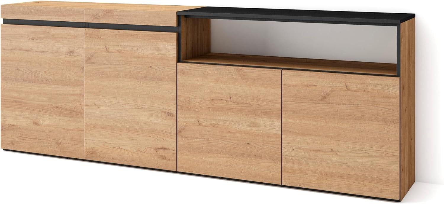 Skraut Home | Sideboard, Highboard | Kommode, Komodenschrank | 200x75x35cm | 4 Türen | Wohnzimmer, Küche | Moderner Stil | Eiche Schwarz Bild 1