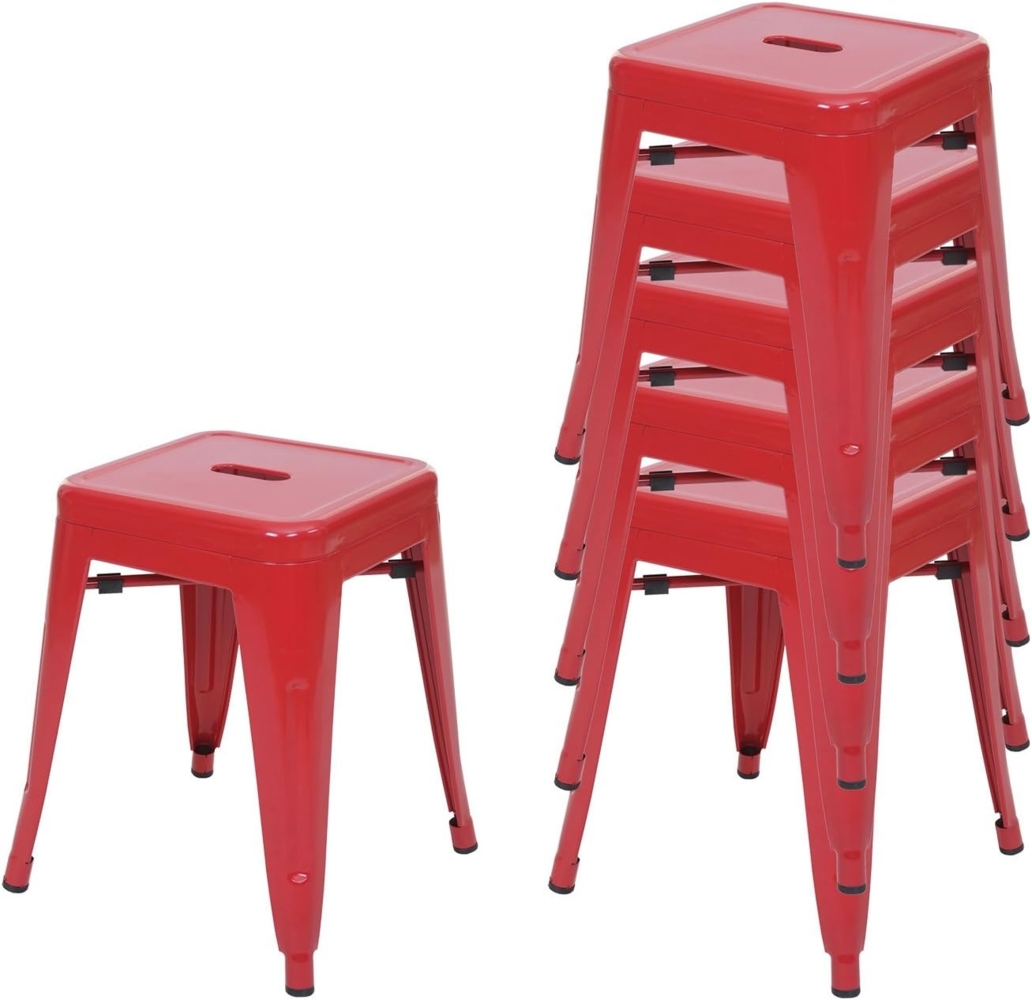 6er-Set Hocker HWC-A73, Metallhocker Sitzhocker, Metall Industriedesign stapelbar ~ rot Bild 1