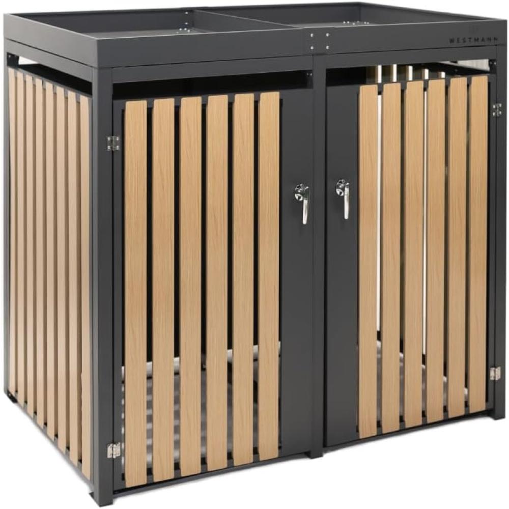 Westmann Metall Mülltonnenbox Planta | 2x240 L | Mülltonnenbox mit Pflanzdach | 84x134x124 cm Bild 1