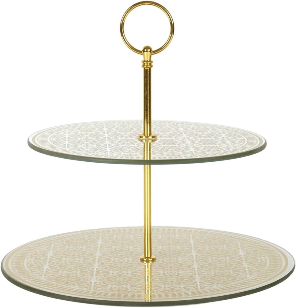 HOME DECO FACTORY, KA0119, Double 25 cm Glass Presentation Tray with Gold and Gray Accents, Ideal for Desserts and Appetizers, Elegant Design, Size 25 cm, Gold/Gray Color Bild 1