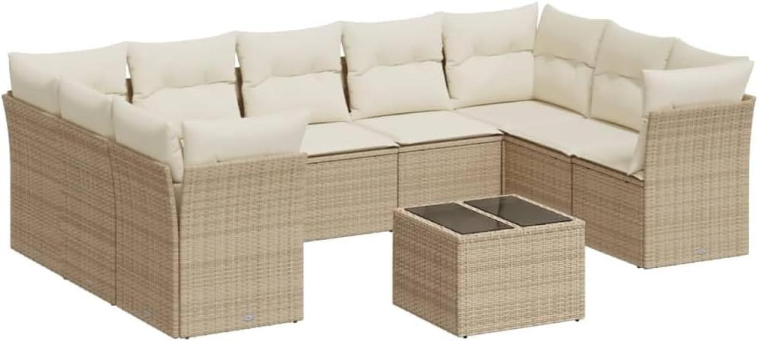 vidaXL 10-tlg. Garten-Sofagarnitur mit Kissen Beige Poly Rattan 3249977 Bild 1