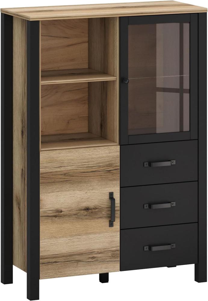 Highboard Vitrinenschrank Derby 101,5x43x146cm Eiche Delano hell schwarz 2-türig Bild 1