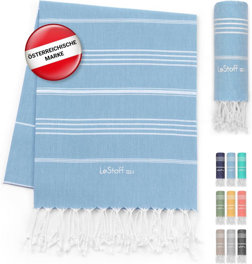 LeStoff Premium Hamamtuch - Vielseitig, Nachhaltig, Saugstark & Schnelltrocknend - 100% Bio-Baumwolle - Strand, Bade, Dusch, Yoga, Spa & Reise-Tuch (200 x 200 cm Light Blue) Bild 1