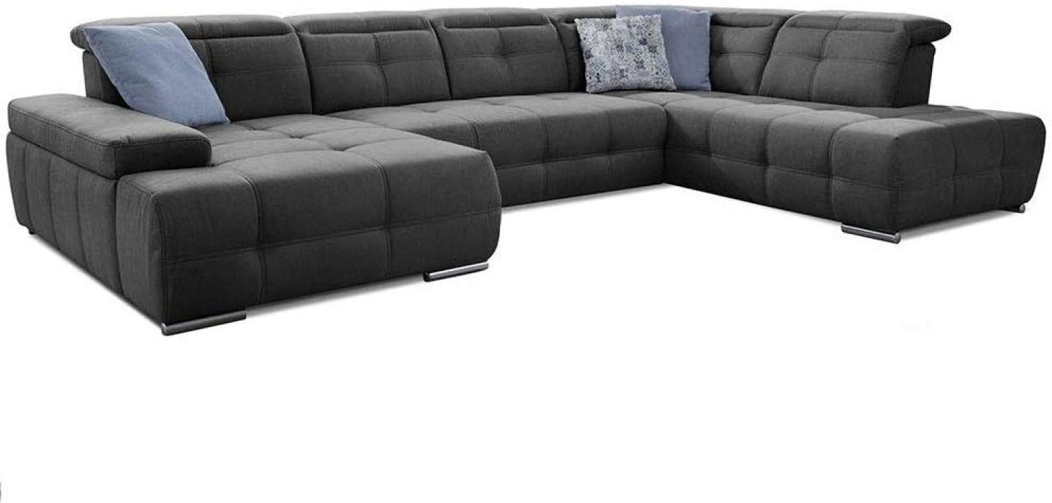 Cavadore Wohnlandschaft Mistrel mit Schlaffunktion / U-Form Bettsofa mit leichter Fleckentfernung dank Soft Clean / Geeignet für Haushalte mit Kindern, Haustieren /343 x 77 x 228 / dunkelgrau Bild 1