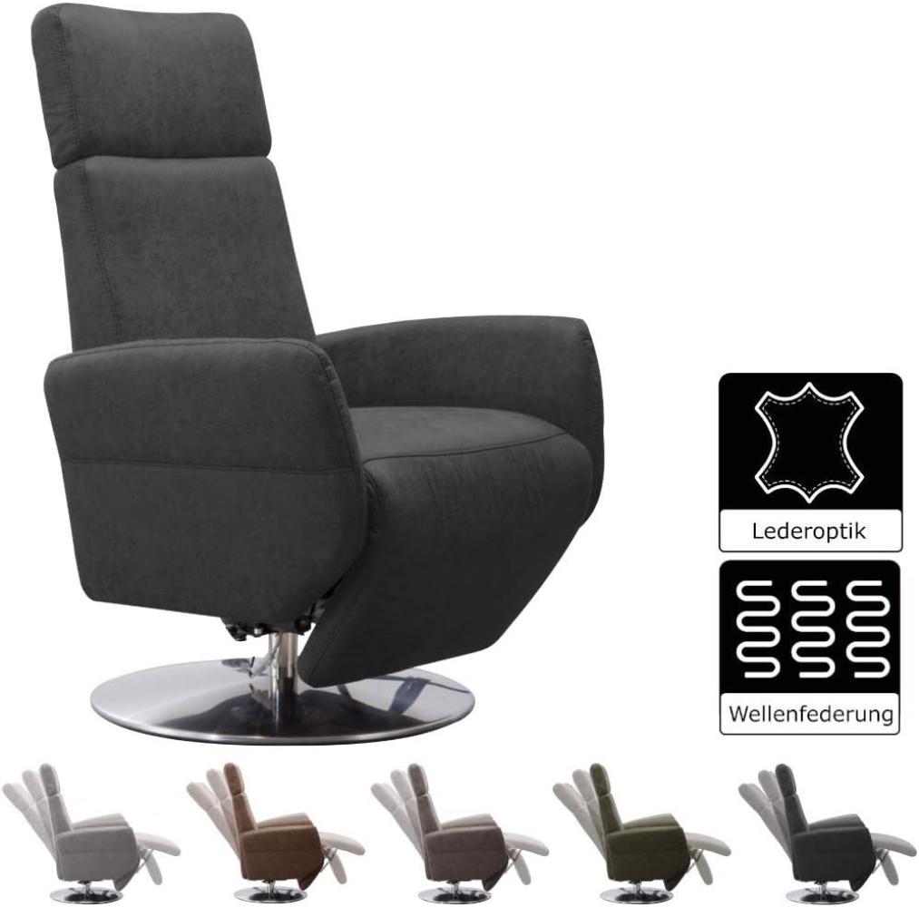 Cavadore TV-Sessel Cobra / Fernsehsessel mit Liegefunktion, Relaxfunktion / Stufenlos verstellbar / Ergonomie M / Belastbar bis 130 kg / 71 x 110 x 82 / Lederoptik Anthrazit Bild 1