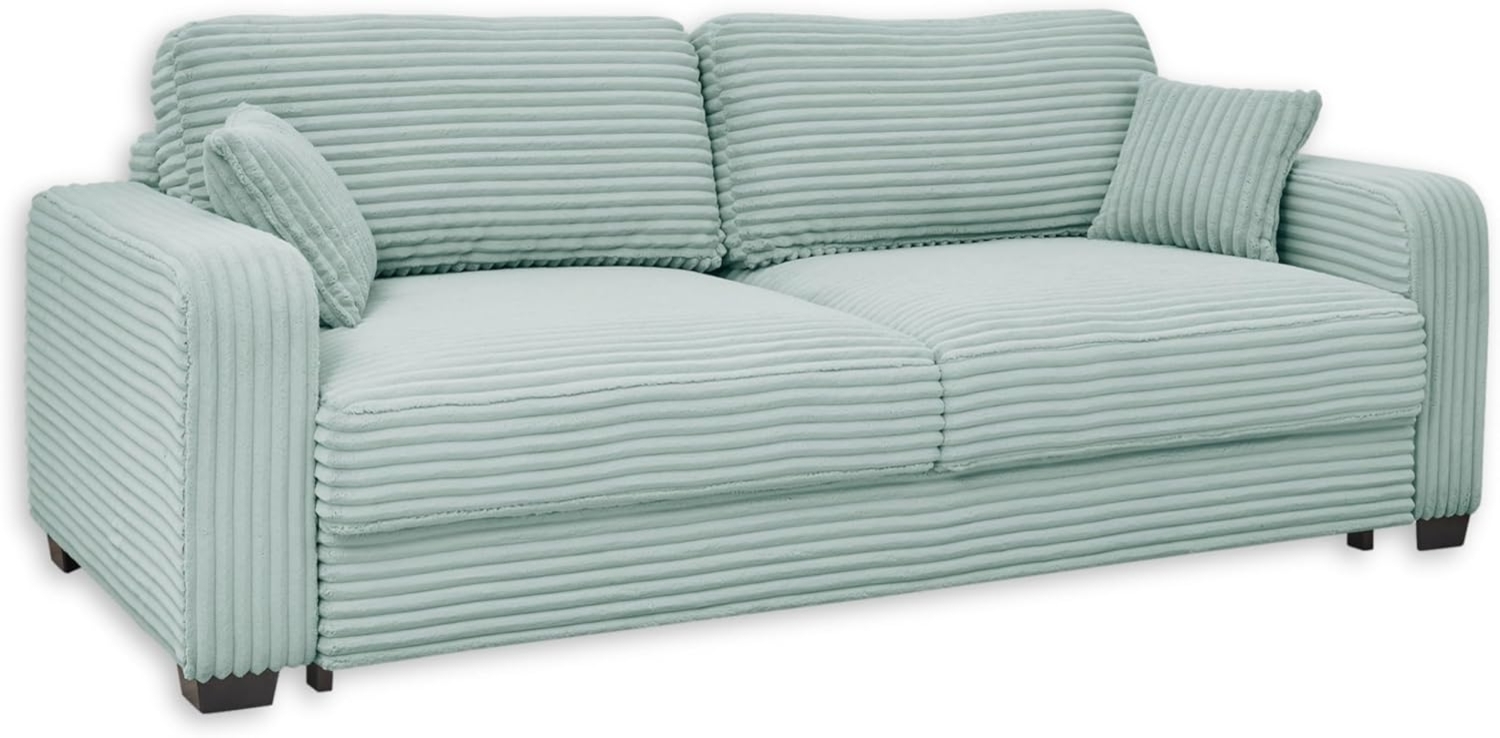 Stella Trading Carrara Bequemes Schlafsofa in Cord-Optik mit Bettkasten, Salbei - Ausziehbares Sofa mit Schlaffunktion - 235 x 89 x 92 cm (B/H/T) Bild 1