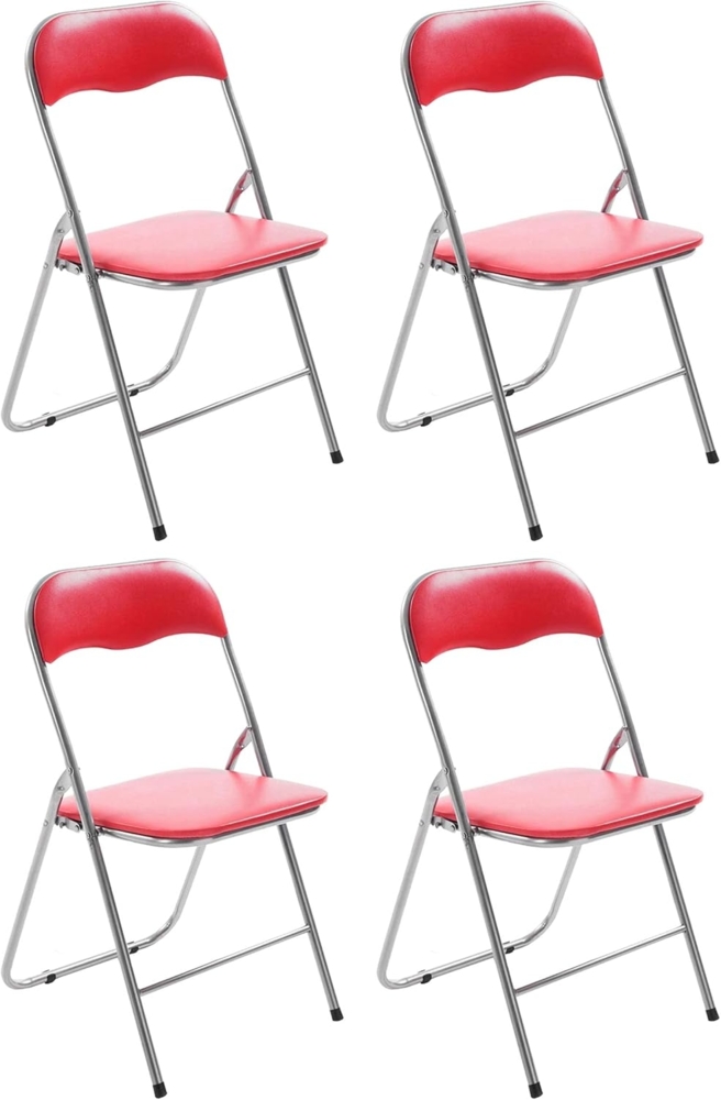 CLP 4er Set Klappstuhl Felix Klappbarer mit Kunstleder PVC Sitz Gepolstert,rot/silber Bild 1