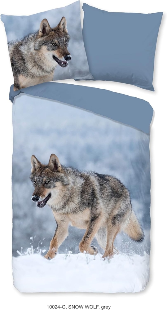 good morning Renforcé Bettwäsche 2 teilig Bettbezug 155x220 cm Kissenbezug 80x80 cm Snow Wolf Grey Bild 1