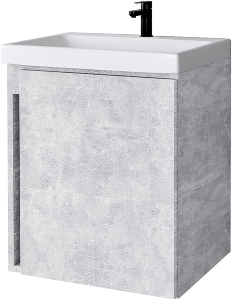 Planetmöbel Waschtischunterschrank Keramikwaschbecken Badmöbel Set 50cm (Beton) Bild 1