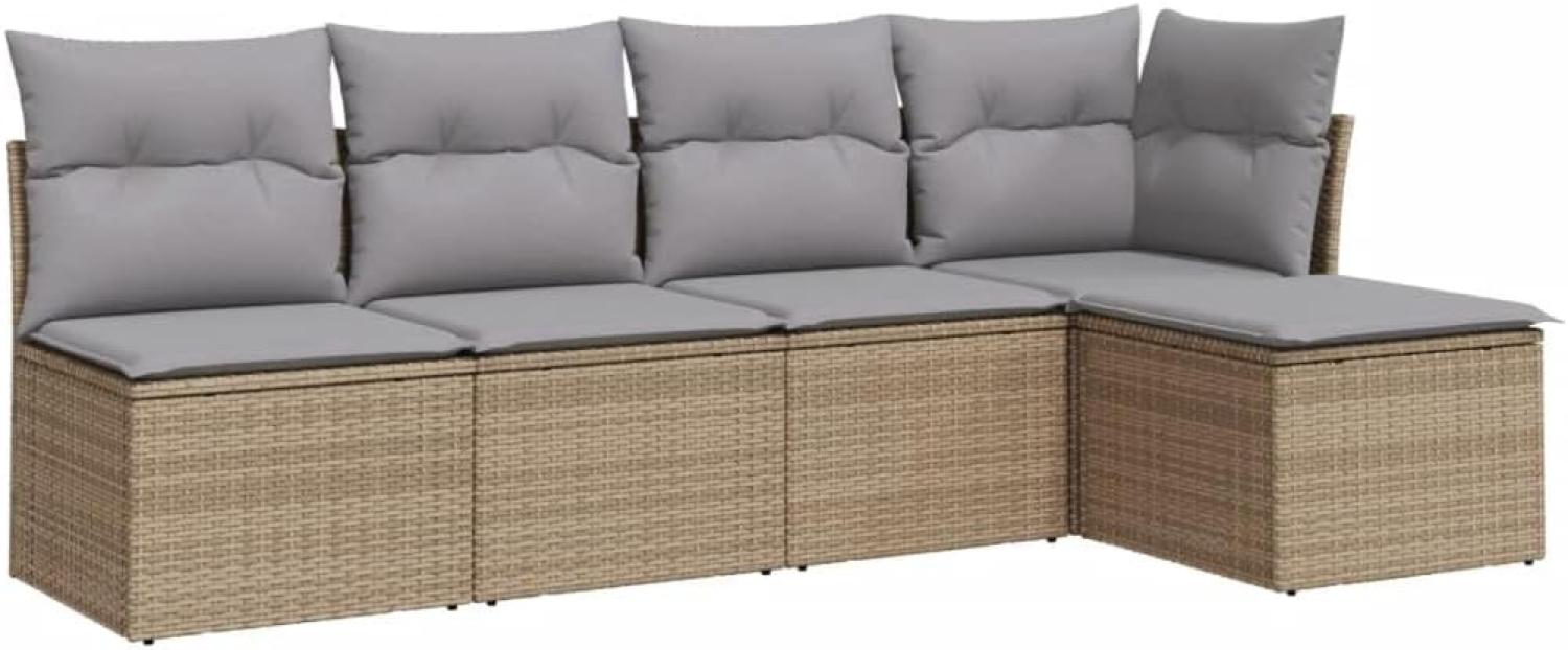 vidaXL 5-tlg. Garten-Sofagarnitur mit Kissen Beige Poly Rattan 3217519 Bild 1