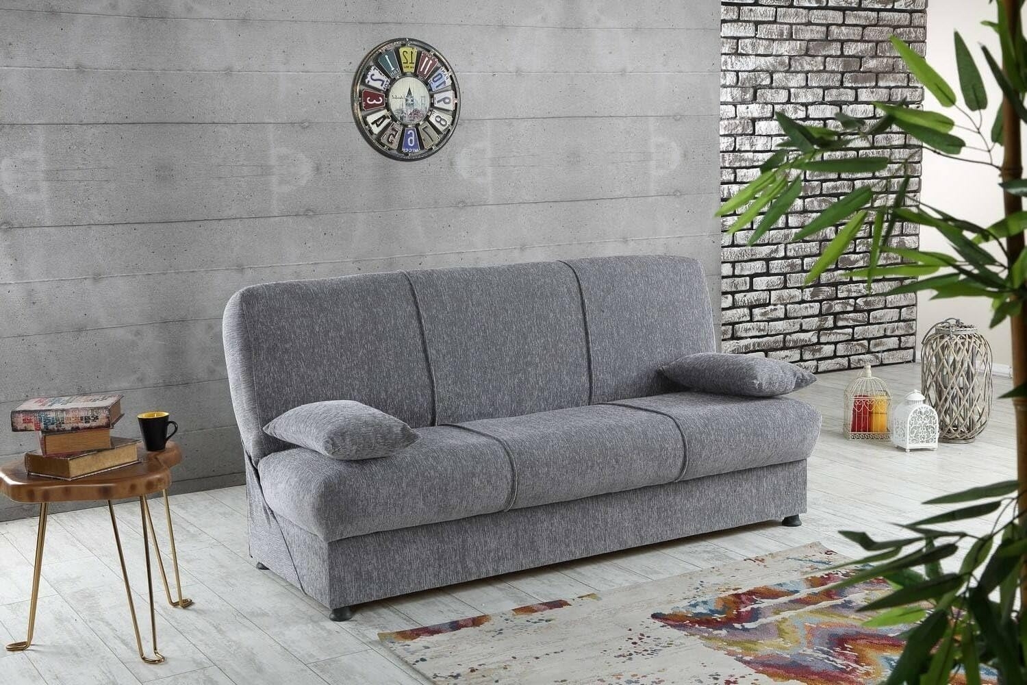 Dmora Alvaro, 3-Sitzer-Schlafsofa mit 2 Kissen inklusive, Wohnzimmer-Sofa aus gepolstertem Stoff mit klick-Klack-Öffnung, 180 x 81 x 90 cm, Grau Bild 1