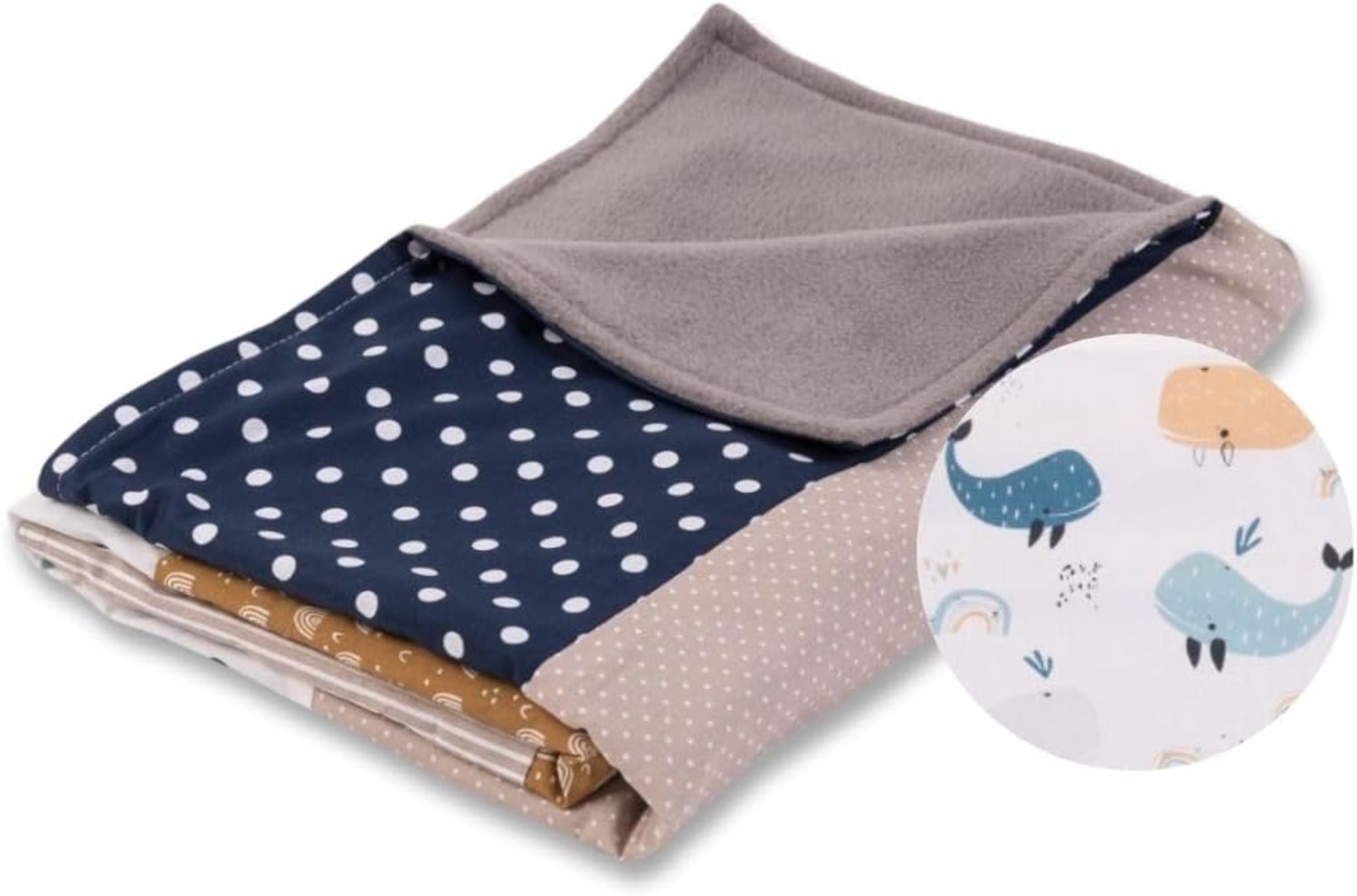 ULLENBOOM ® Babydecke 70x100 cm, Für Winter geeignet, Wale (Made in EU) - Baby Kuscheldecke aus OEKO-TEX® Baumwolle & Fleece, ideal als Kinderwagendecke oder Spieldecke Bild 1