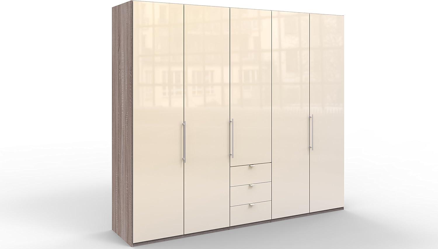 WIEMANN Loft Kleiderschrank, Schlafzimmerschrank, Gleittürenschrank, Drehtürenschrank, mit Schubladen, Glas magnolie, Trüffeleiche, Holz, B/H/T 250 x 216 x 58 cm Bild 1