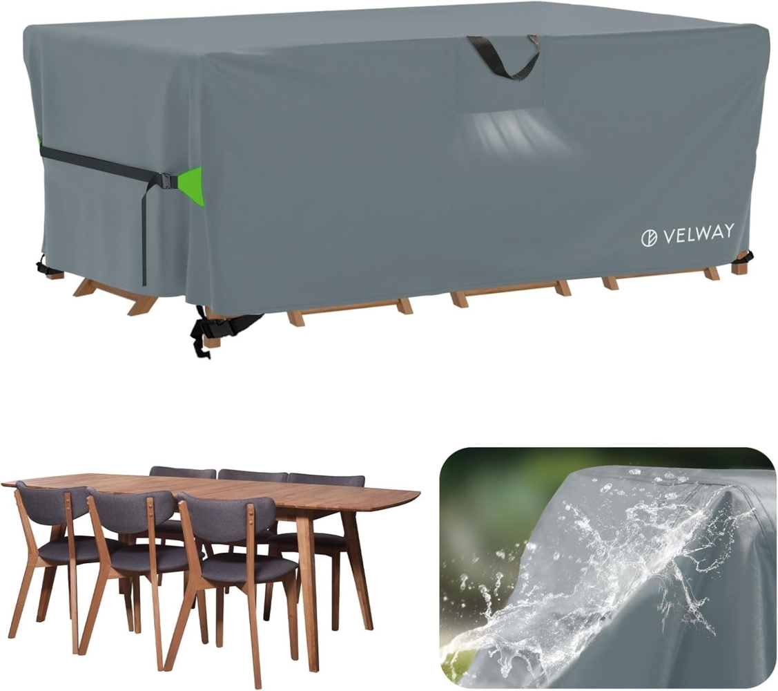 Velway Abdeckung Gartenmöbel Wasserdicht 180 x 120 x 74 cm - Rechteckig Schutzhülle Winddicht Loungemöbel Abdeckung Abdeckhauben für Gartentische Sitzgruppe Terrassenmöbel - Grau Bild 1