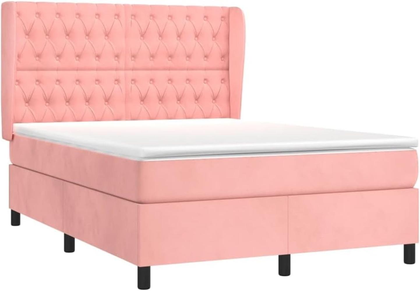 vidaXL Boxspringbett mit Matratze Rosa 140x190 cm Samt 3129392 Bild 1