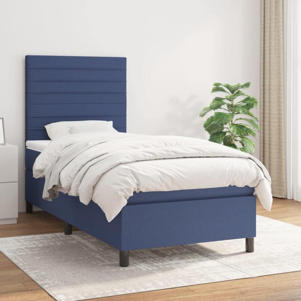 vidaXL Boxspringbett mit Matratze Blau 90x200 cm Stoff 3141831 Bild 1