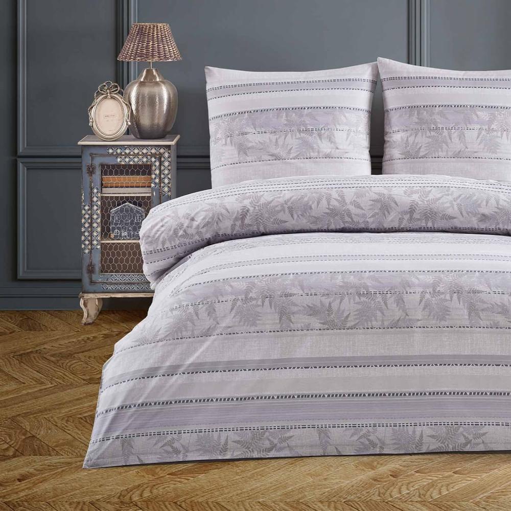 Buymax Bettwäsche Luxury, Renforcé, 2 teilig, Bettbezug-Set 100% Baumwolle 155x220 cm Reißverschluss gestreift Lila Bild 1