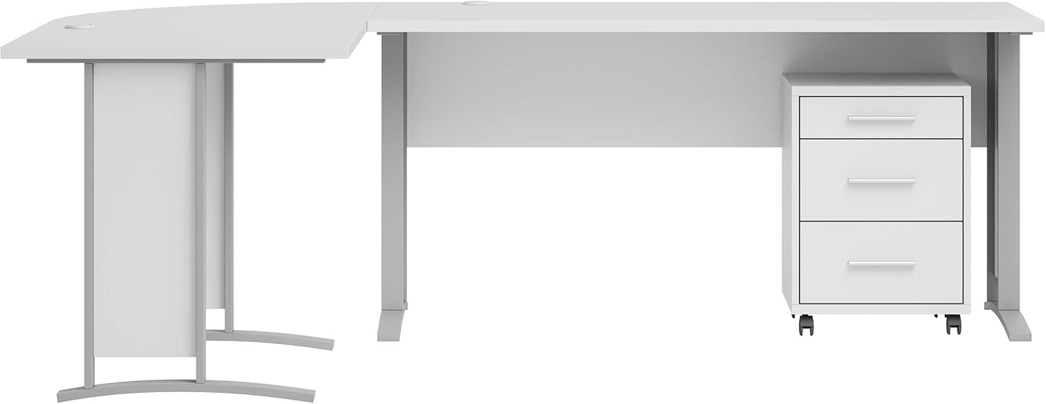 Winkelschreibtisch, Eckschreibtisch Büro OFFICE LINE in weiß mit Rollcontainer Bild 1