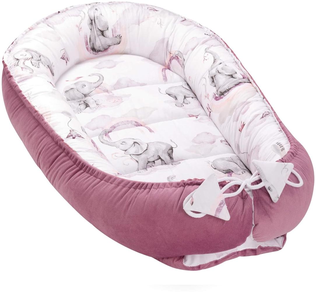 Pepi - Baby-Nest - Nestchen Baby - Baby-Nestchen für Neugeborene - Kuschelnest mit antiallergischer Füllung - Kokon aus Velvet und Baumwolle, Eledreams Pink velvet Bild 1