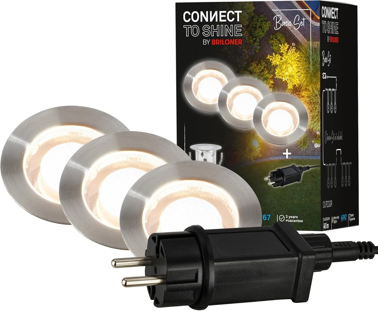 Briloner LED Außen-Bodenstrahler Kebony Connect to Shine 3er Starterset 0,6W warmweiß Bild 1