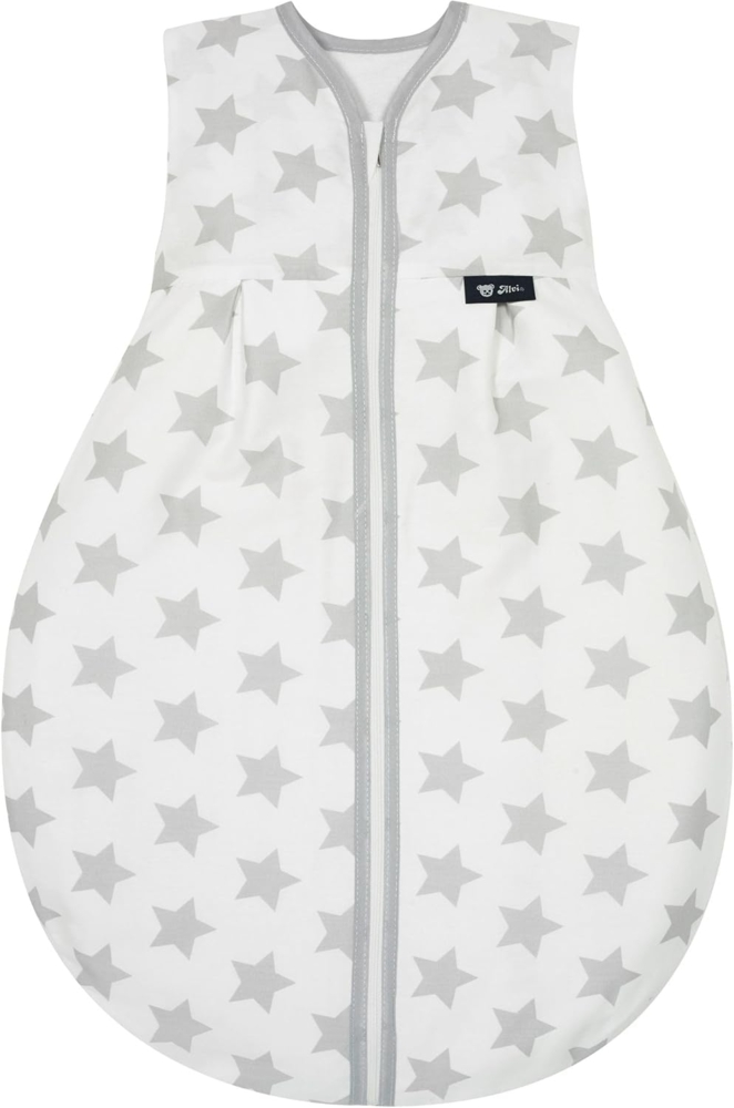 Alvi Kugelschlafsack Molton | Alvi Sommerschlafsack | Babyschlafsack ärmellos 100% Baumwolle | Unwattierter Alvi Außensack | Leichter Baumwoll-Schlafsack, Größe:90, Design:Stars silber Bild 1