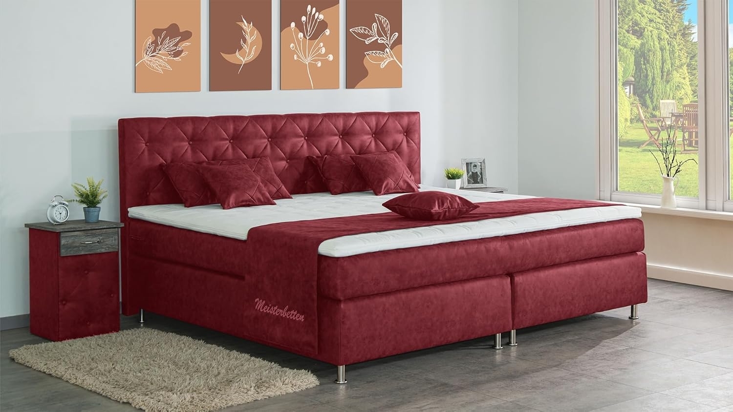 Meisterbetten Boxspringbett Inox 140x200 in MS-Red, Matratzenbezug Nano, Ergoflex-Topper Bild 1