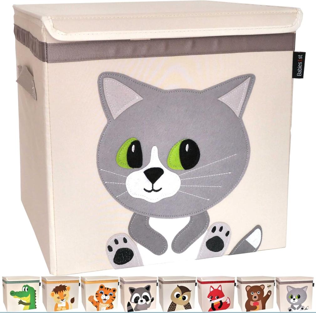 Babies1st Spielzeug Aufbewahrungsbox Kinder, mit Deckel 33x33x33 cm, Boxen für Kallax Regal, Spielzeug Aufbewahrung Kinderzimmer, robust, geruchslos und auf Schadstoffe getestet, KATZE Bild 1