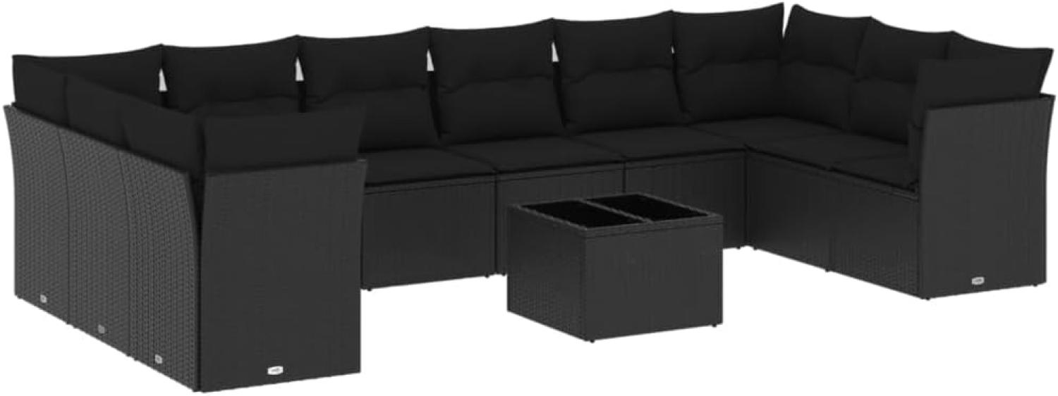 vidaXL 11-tlg. Garten-Sofagarnitur mit Kissen Schwarz Poly Rattan 3218205 Bild 1