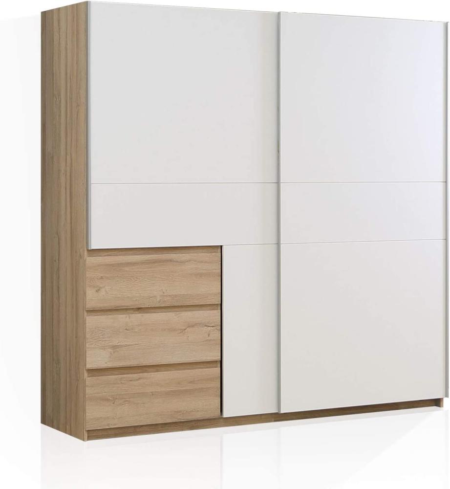 Möbel-Eins CALISTO Kleiderschrank mit Schubkästen, Material Dekorspanplatte, weiss/Eiche biancofarbig Bild 1