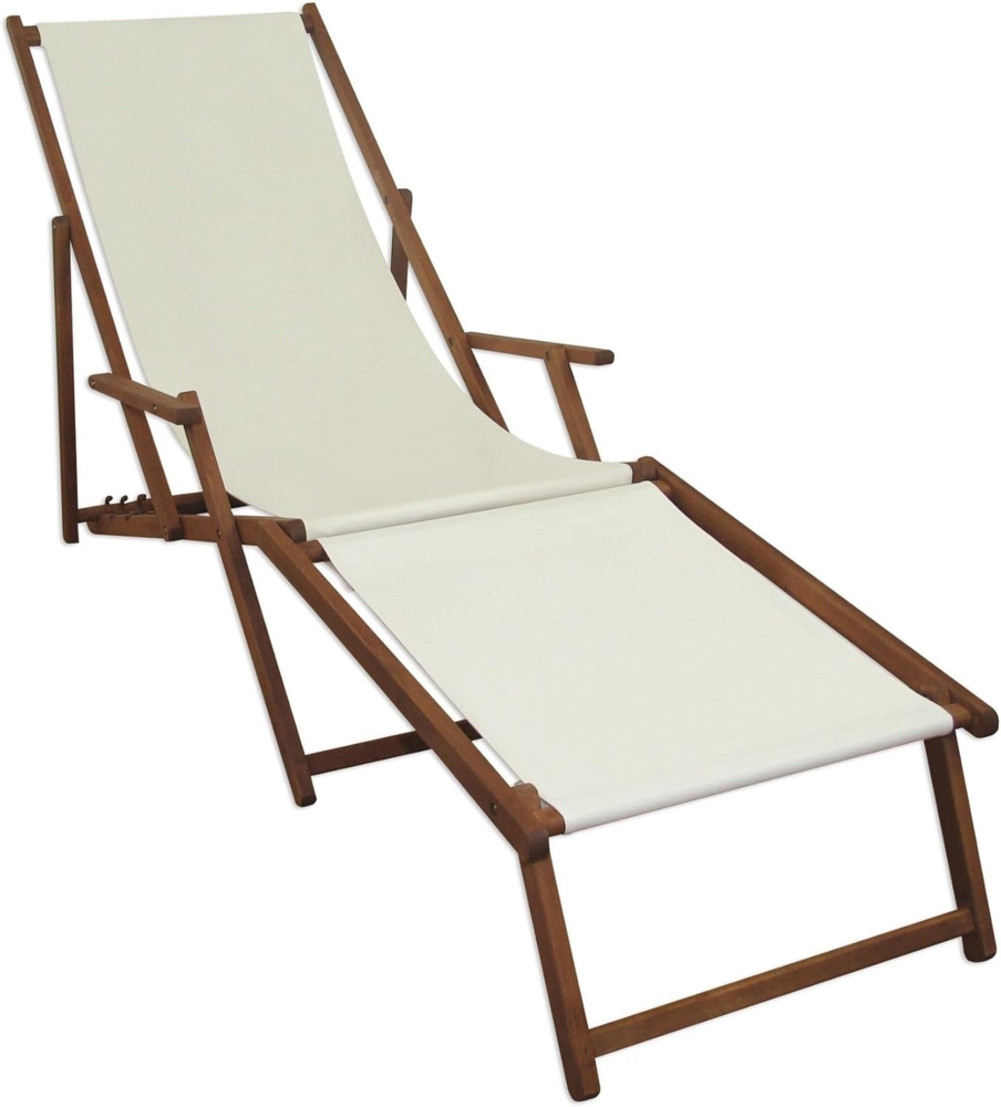 Sonnenliege weiß Liegestuhl Fußablage Gartenliege Holz Deckchair Strandstuhl Gartenmöbel 10-303 F Bild 1