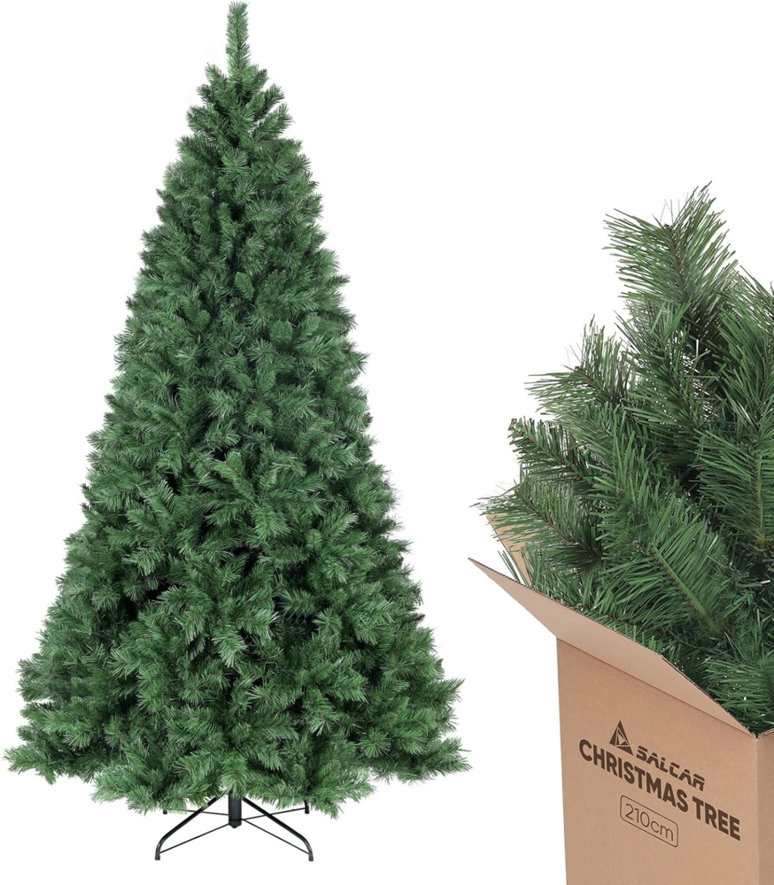 Salcar Künstlicher Weihnachtsbaum PVC Weihnachtsbaum Künstlich Tannenbaum Christbaum mit Metallständer, mit Automatisches Aufklappsystem, 210cm mit 868 Spitzen Bild 1