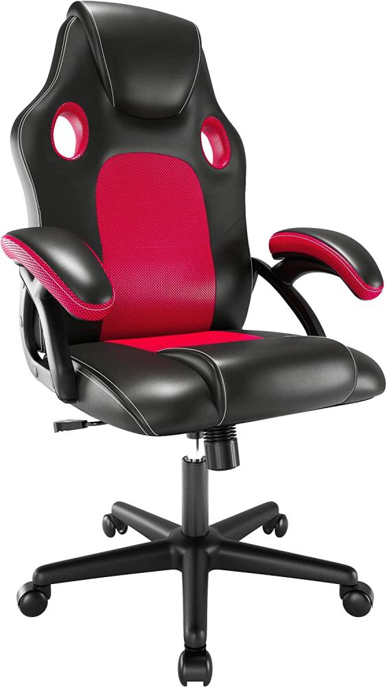 Play haha. Gaming Stuhl Büro Stuhl Drehstuhl Computer Stuhl Ergonomie Konferenz Stuhl Arbeits Stuhl Lordosenstütze PU-Leder Verstellbarer Arbeitsstuhl Gaslift ist SGS-geprüft(Rot) Bild 1