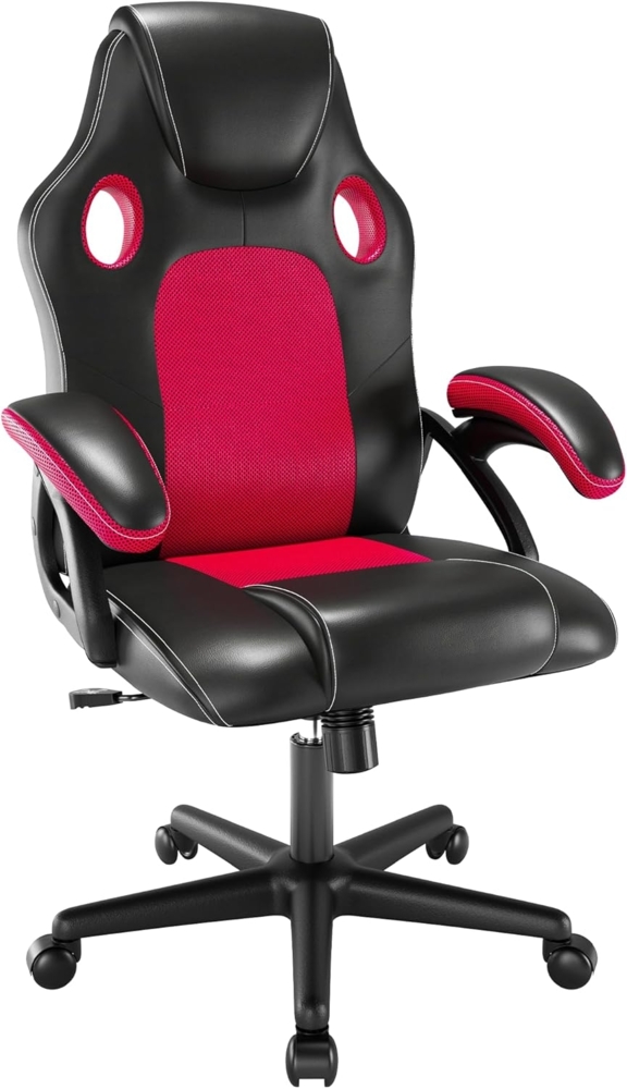 Play haha. Gaming Stuhl Büro Stuhl Drehstuhl Computer Stuhl Ergonomie Konferenz Stuhl Arbeits Stuhl Lordosenstütze PU-Leder Verstellbarer Arbeitsstuhl Gaslift ist SGS-geprüft(Rot) Bild 1