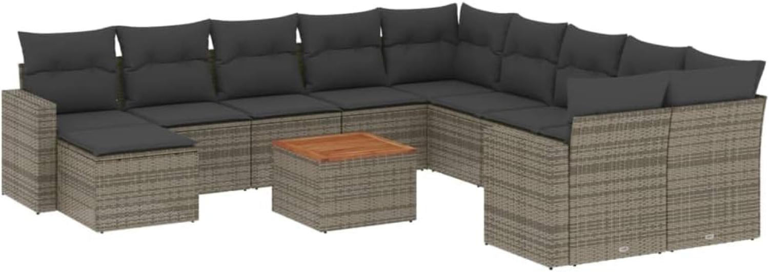 vidaXL 12-tlg. Garten-Sofagarnitur mit Kissen Grau Poly Rattan 3224422 Bild 1