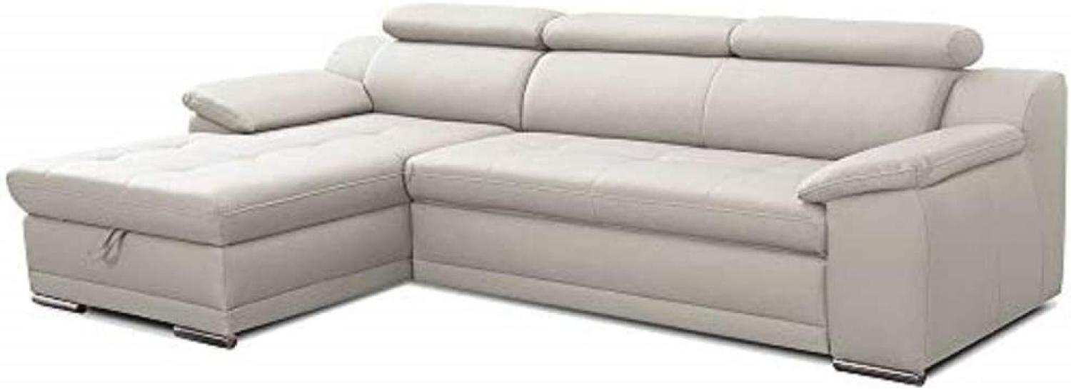 CAVADORE Schlafsofa Aniamo / Ledersofa in L-Form mit Bettfunktion, Stauraum, verstellbaren Kopfstützen und XL-Longchair / 270 x 80 x 165 / Kunstleder, Weiß Bild 1