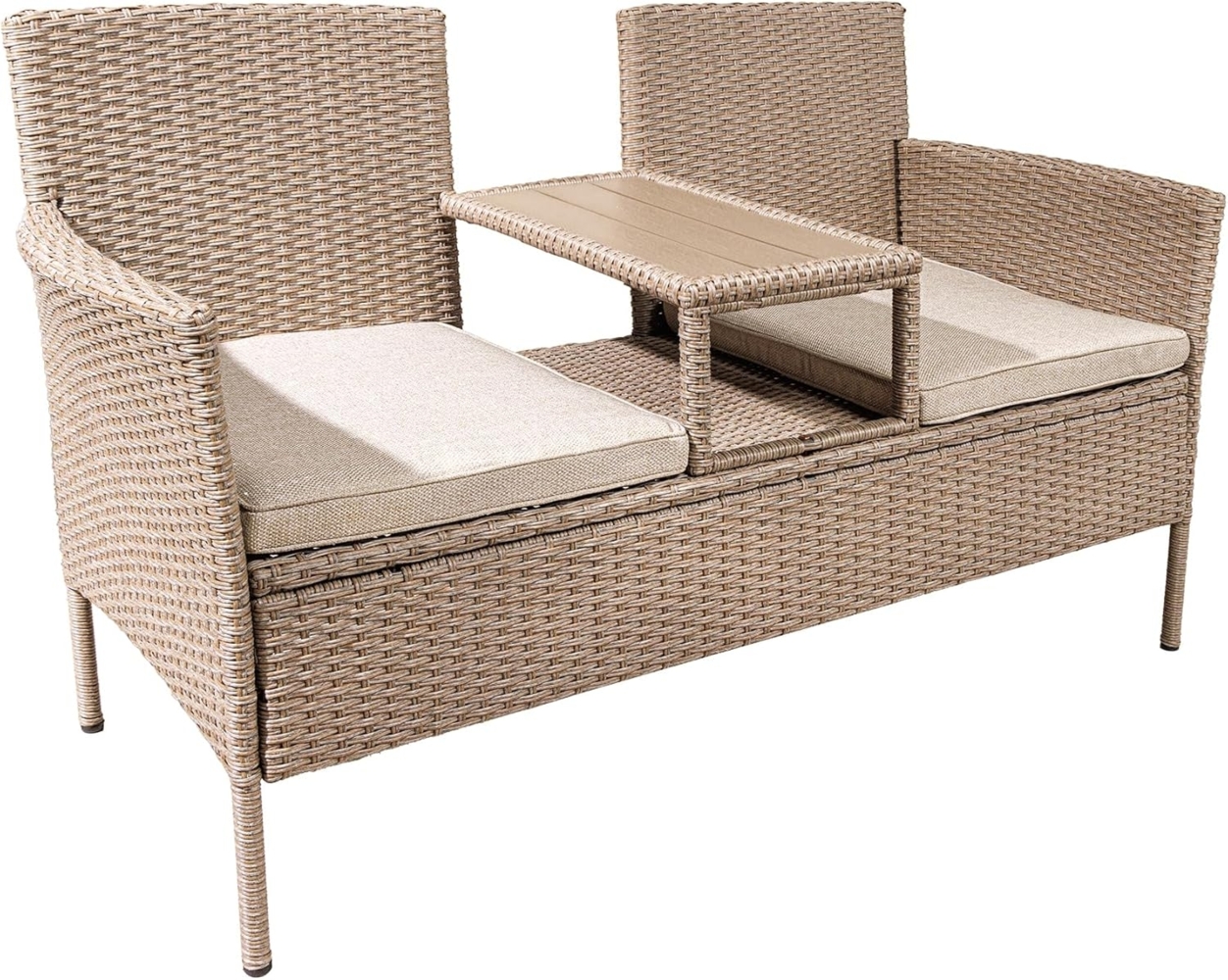 riess-ambiente Gartenbank PORTOFINO 140cm natur / beige (Einzelartikel, 1-St), Polyrattan · Balkon · Terrasse · Outdoor 2-Sitzer mit Tisch & Kissen Bild 1