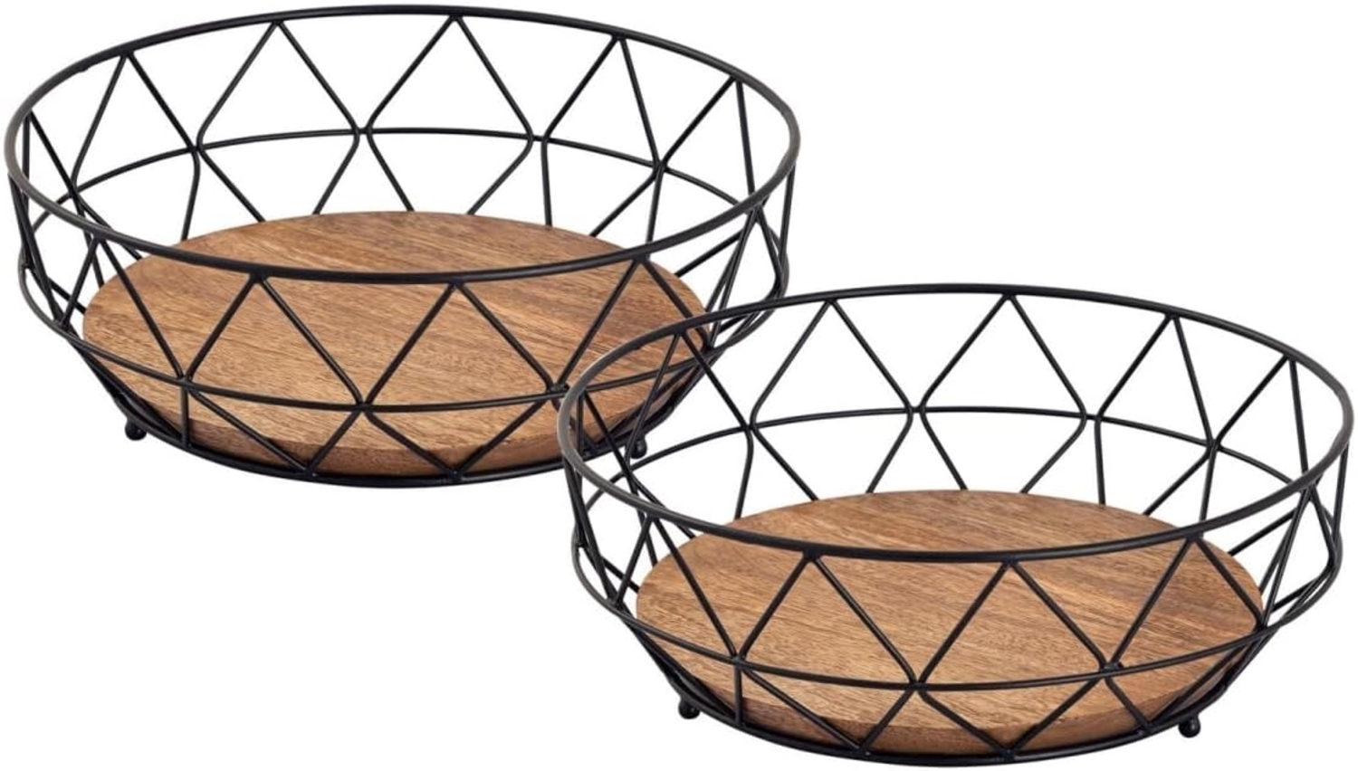 Amagohome Brotkorb Obstschale Set 2x Brotkorb Obstkorb rund ø 28 H 10 cm Metall schwarz m, Metall Drahtoptik Bild 1