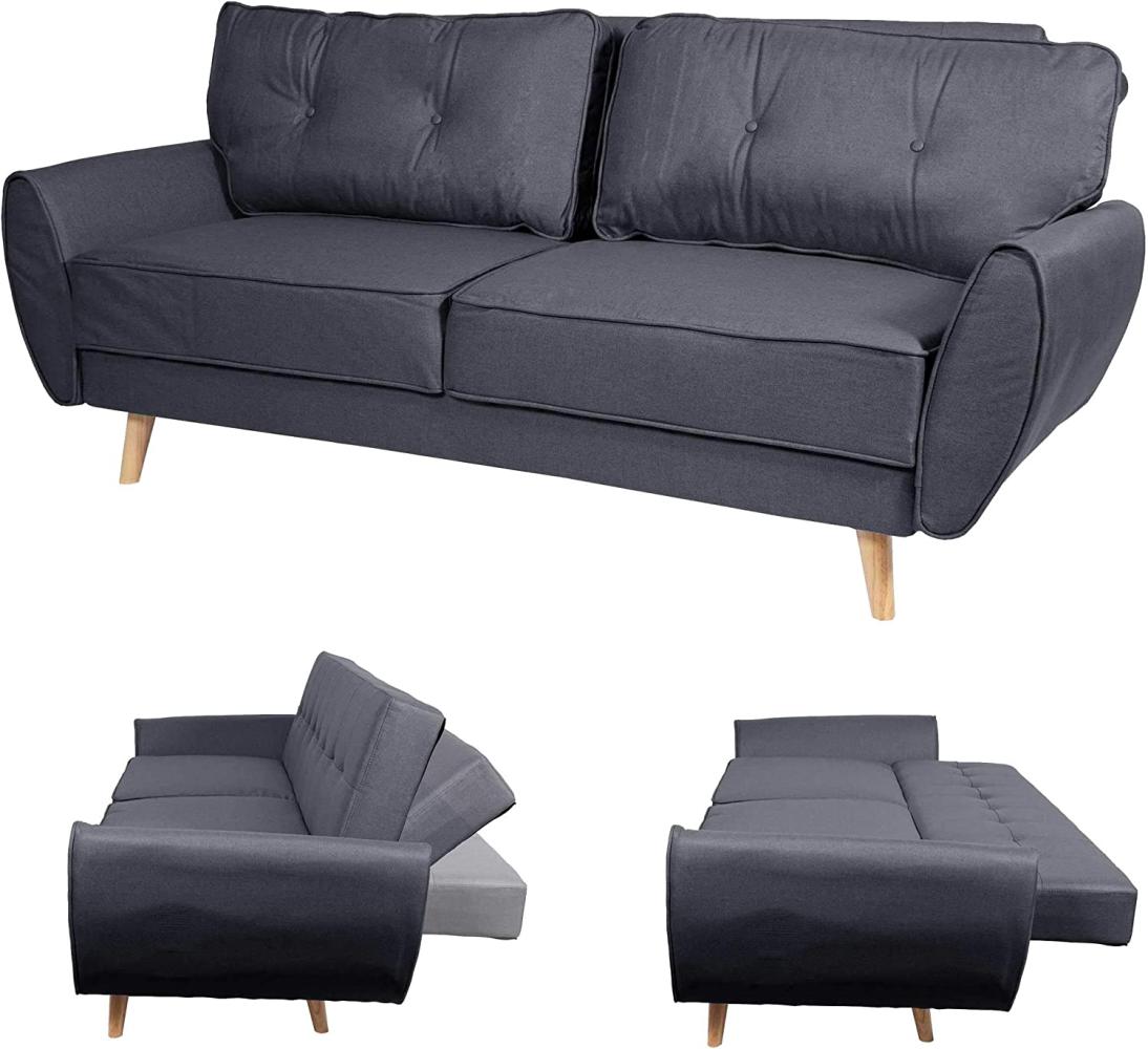 3er-Sofa HWC-J19, Couch Klappsofa Lounge-Sofa, Schlaffunktion 203cm ~ Stoff/Textil anthrazit Bild 1