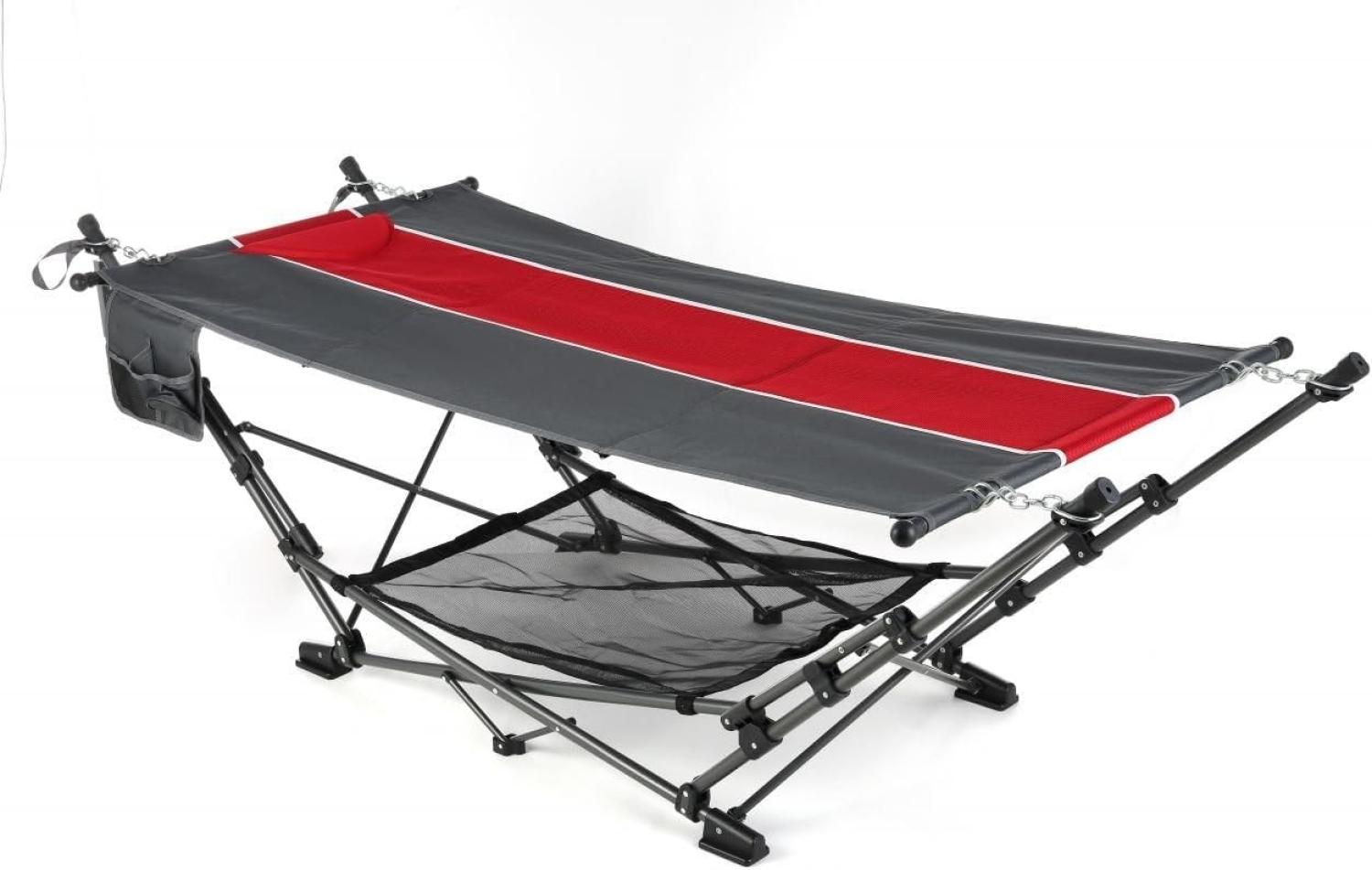 Primaster Camping Hängematte rot /grau 234x100x73,4cm Witterungsbeständig Ablage Bild 1