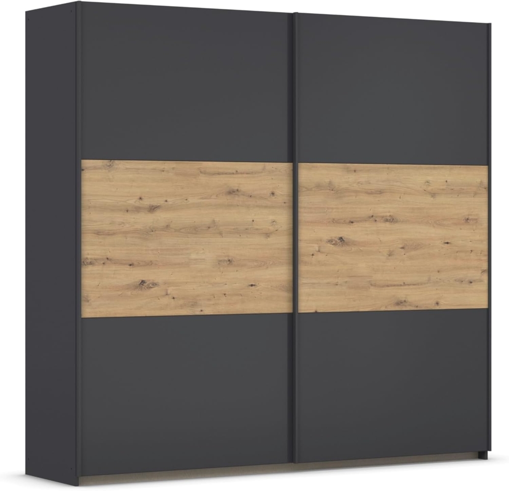Rauch Möbel Neo, Schwebetürenschrank, Kleiderschrank, Kleiderschränke, Garderobe, Schrank mit Stauraum, 2-türig, Farbe Grau-metallic/Eiche Artisan, 218 x 210 x 59 cm Bild 1