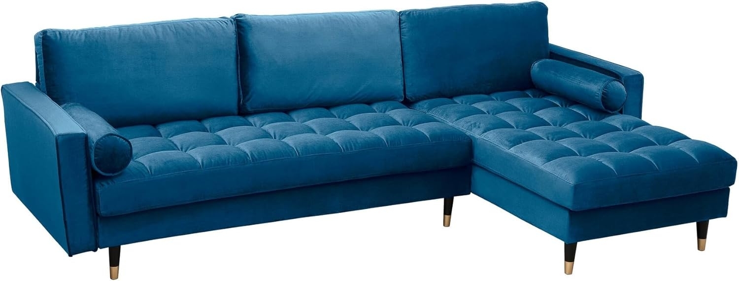 riess-ambiente Ecksofa COZY VELVET 260cm blau petrol / schwarz gold, Einzelartikel 1 Teile, Wohnzimmer · Samt · L-Form · Federkern · Couch inkl. Kissen · Barock Bild 1