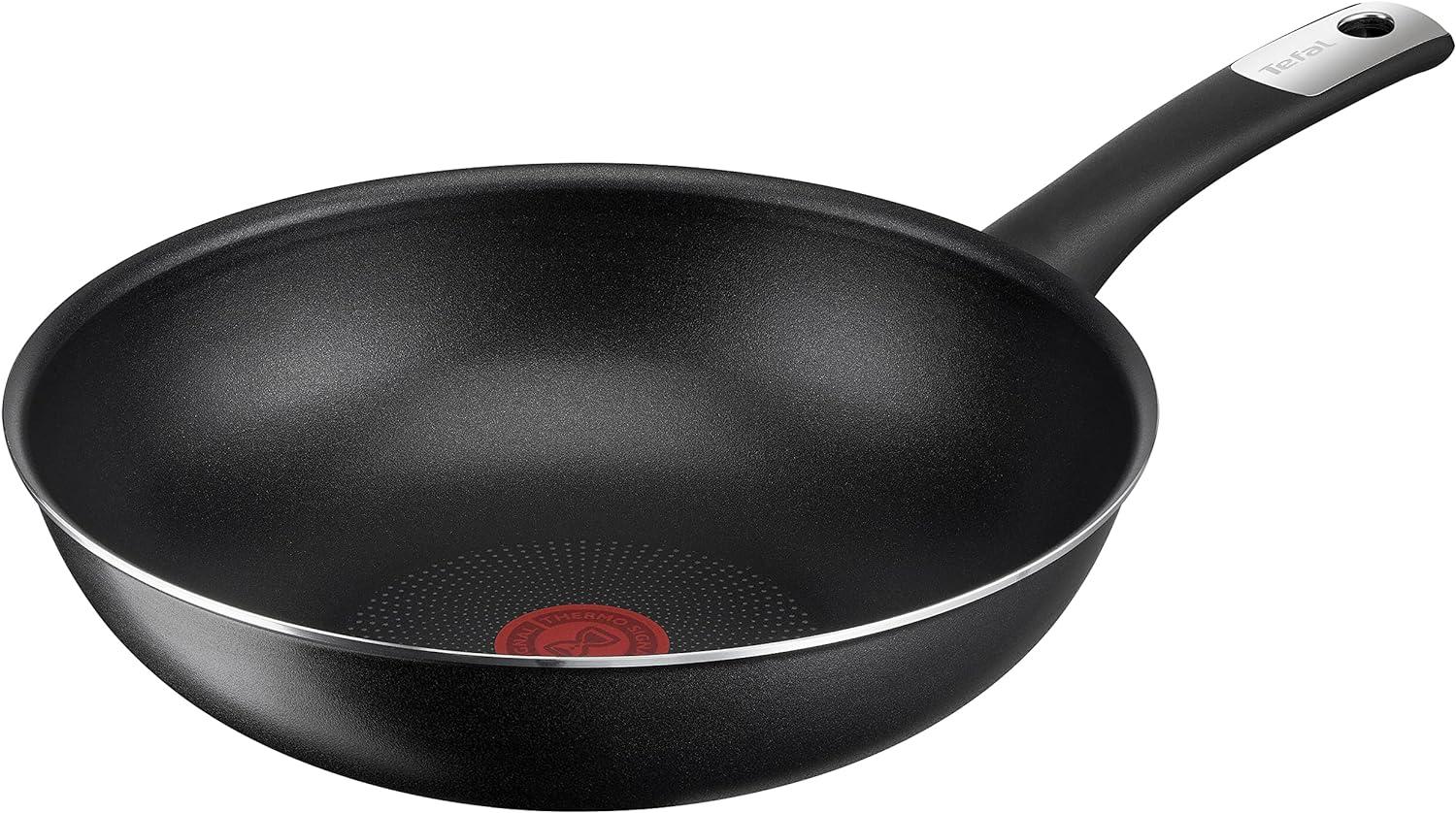 Tefal C38819 Hard Titanium Essential Wokpfanne 28 cm | Antihaftversiegelung mit Titanpartikeln | Thermo-Signal Temperaturanzeiger | spülmaschinengeeignet | Made in France | Schwarz Bild 1