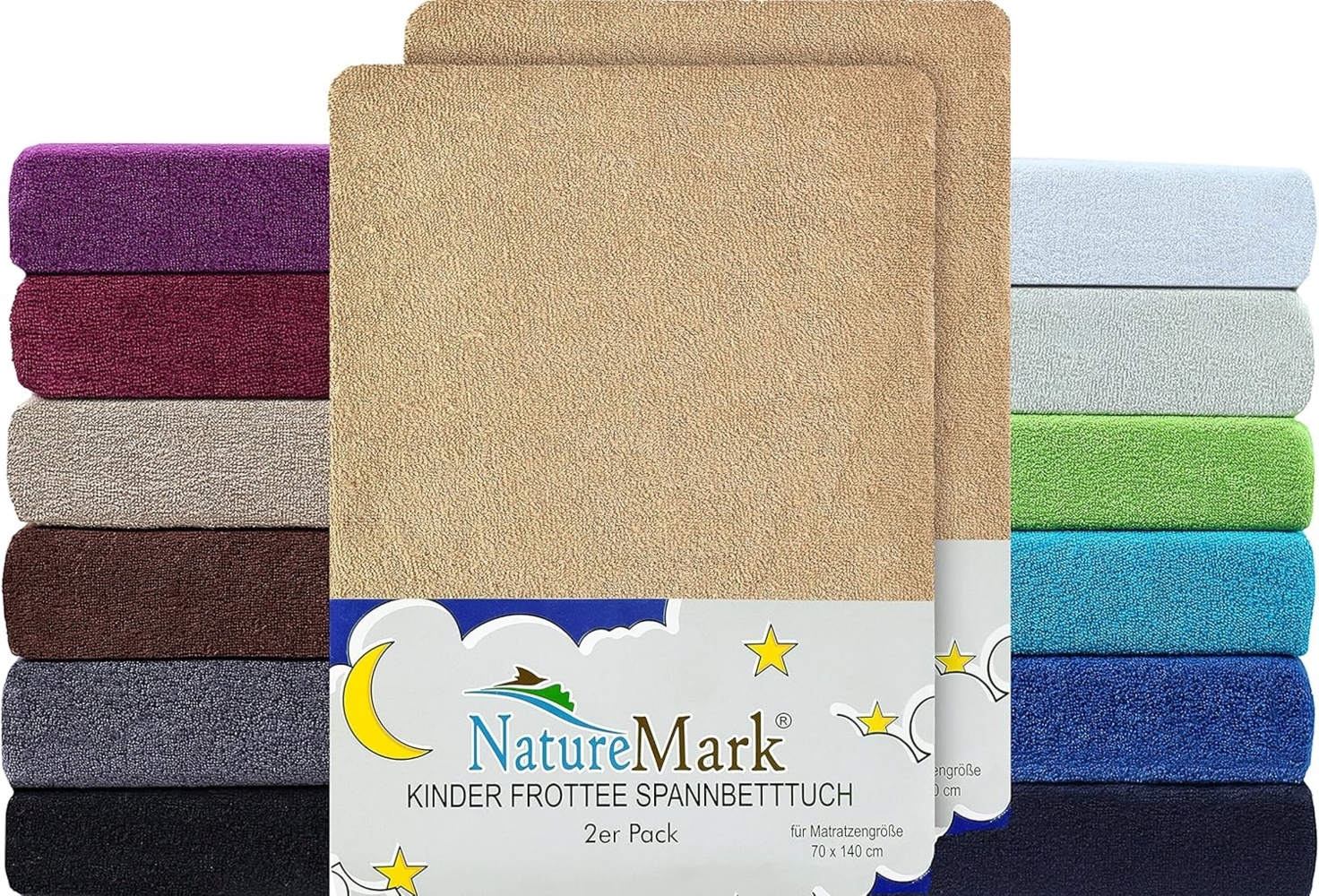 NatureMark Spannbettlaken Frottee Spannbettlaken, 80% Baumwolle / 20% Polyester, Gummizug: rundum, (2 Stück), 2er Set Kinder Spannbettlaken Frottee, Spannbetttuch 80% Baumwolle / 20% Polyester, für Babybett und Kinderbett, 70x140 cm - Sand / Beige Bild 1