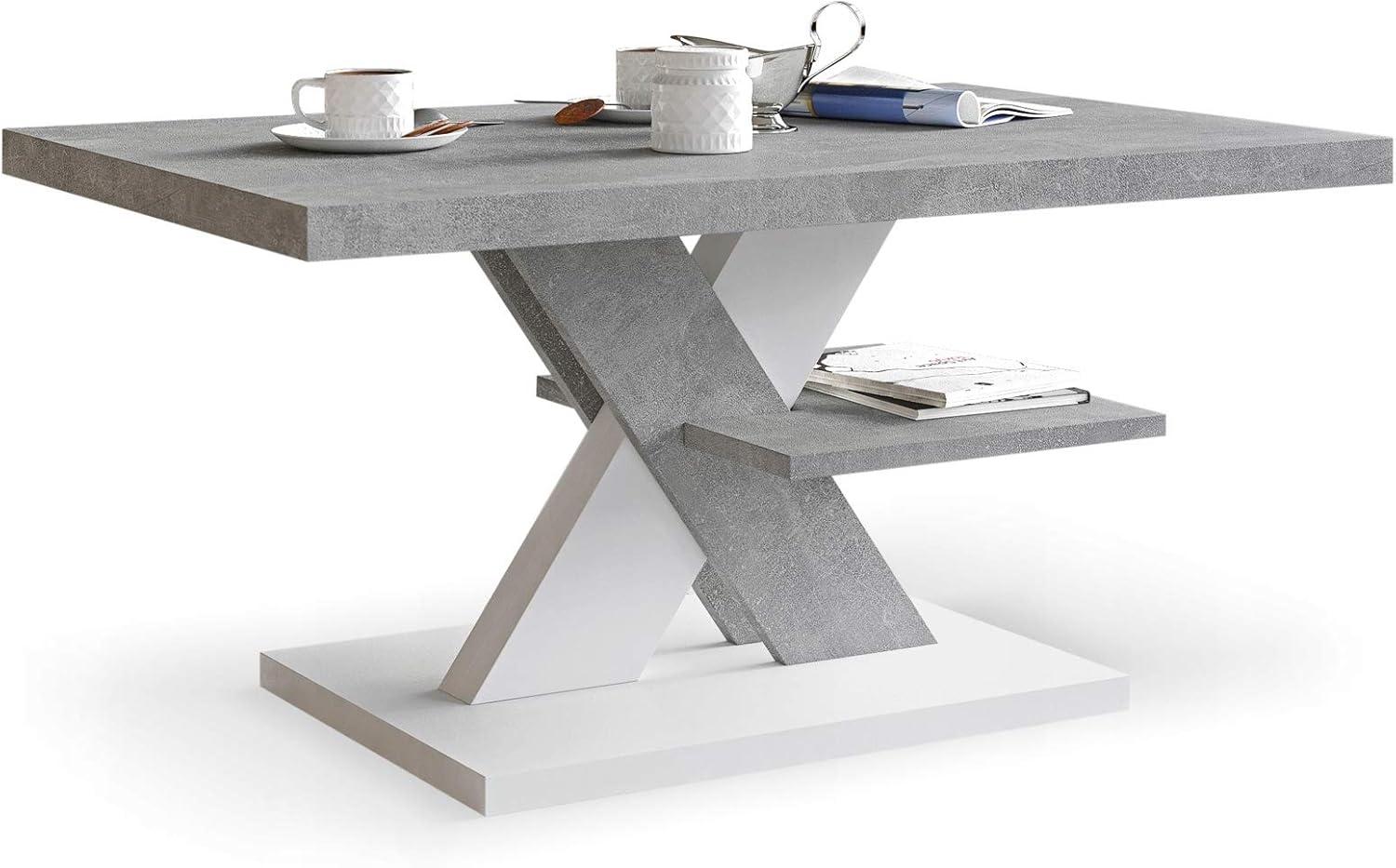 Viosimc Moderner Wohnzimmertisch, Couchtisch Betonoptik & Weiß, Wohnzimmer Sofatisch Kaffeetisch, Modern Matt Sofa Tisch mit Großer Ablage, Coffee Table for Living Room Bild 1