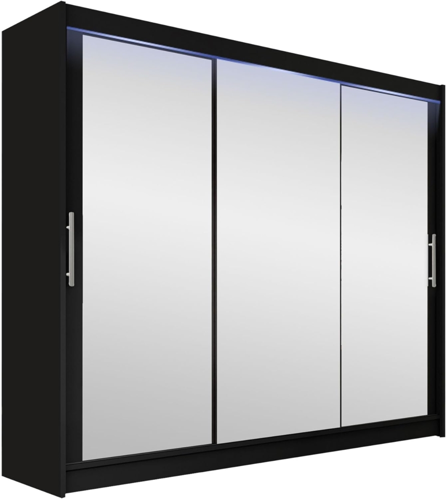 Kleiderschrank Aston III, mit RGB LED Beleuchtung, Farbe: Schwarz / Spiegel Bild 1