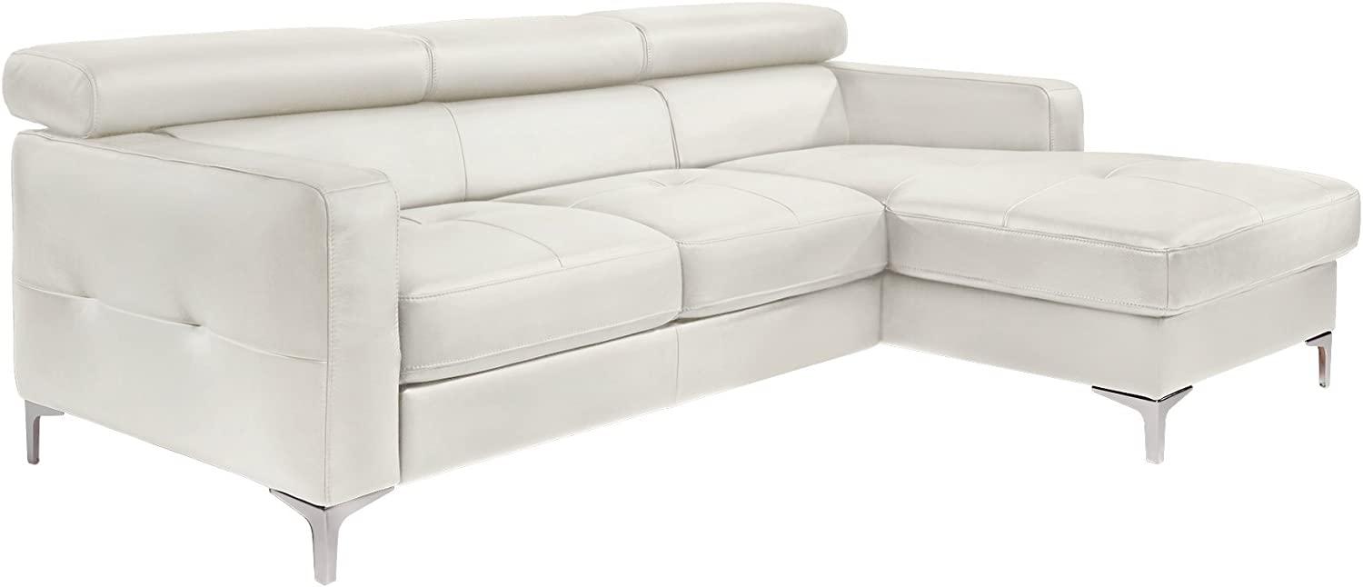 Mivano Ecksofa Sammy, Ledersofa in L-Form mit Kopfteilverstellung und moderner Steppung, 227 x 74 x 187, Kunstleder, weiß Bild 1