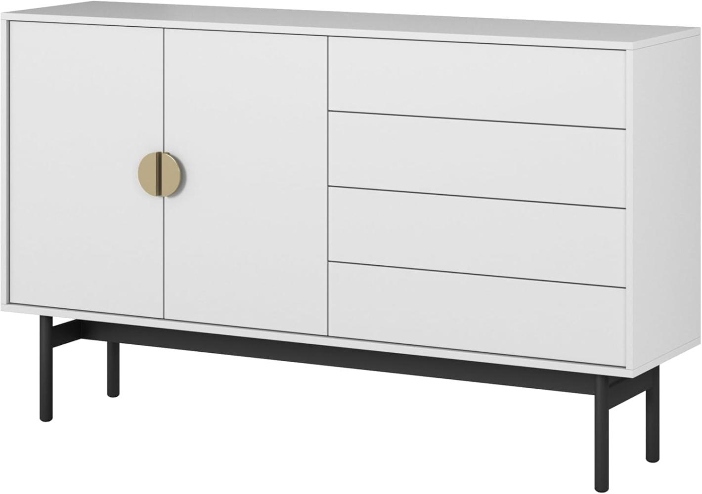 Selsey Stoon - Sideboard mit 4 Schubladen, Weiß mit schwarzem Metallgestell, 154 cm Bild 1