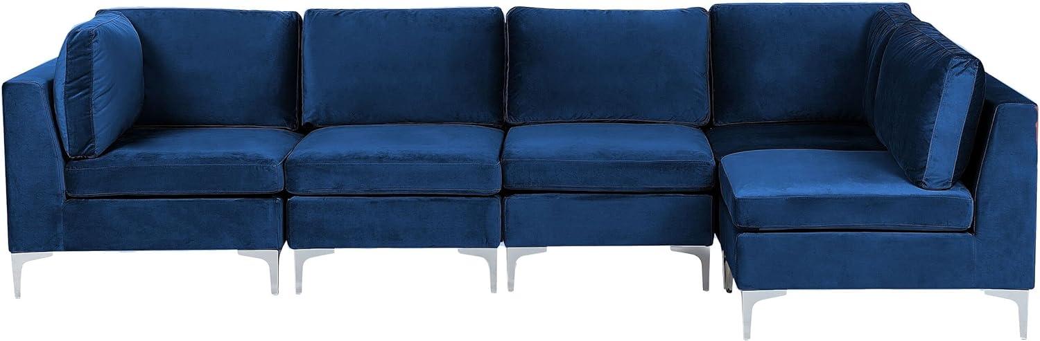 Ecksofa EVJA Marineblau Samtstoff Linksseitig Bild 1